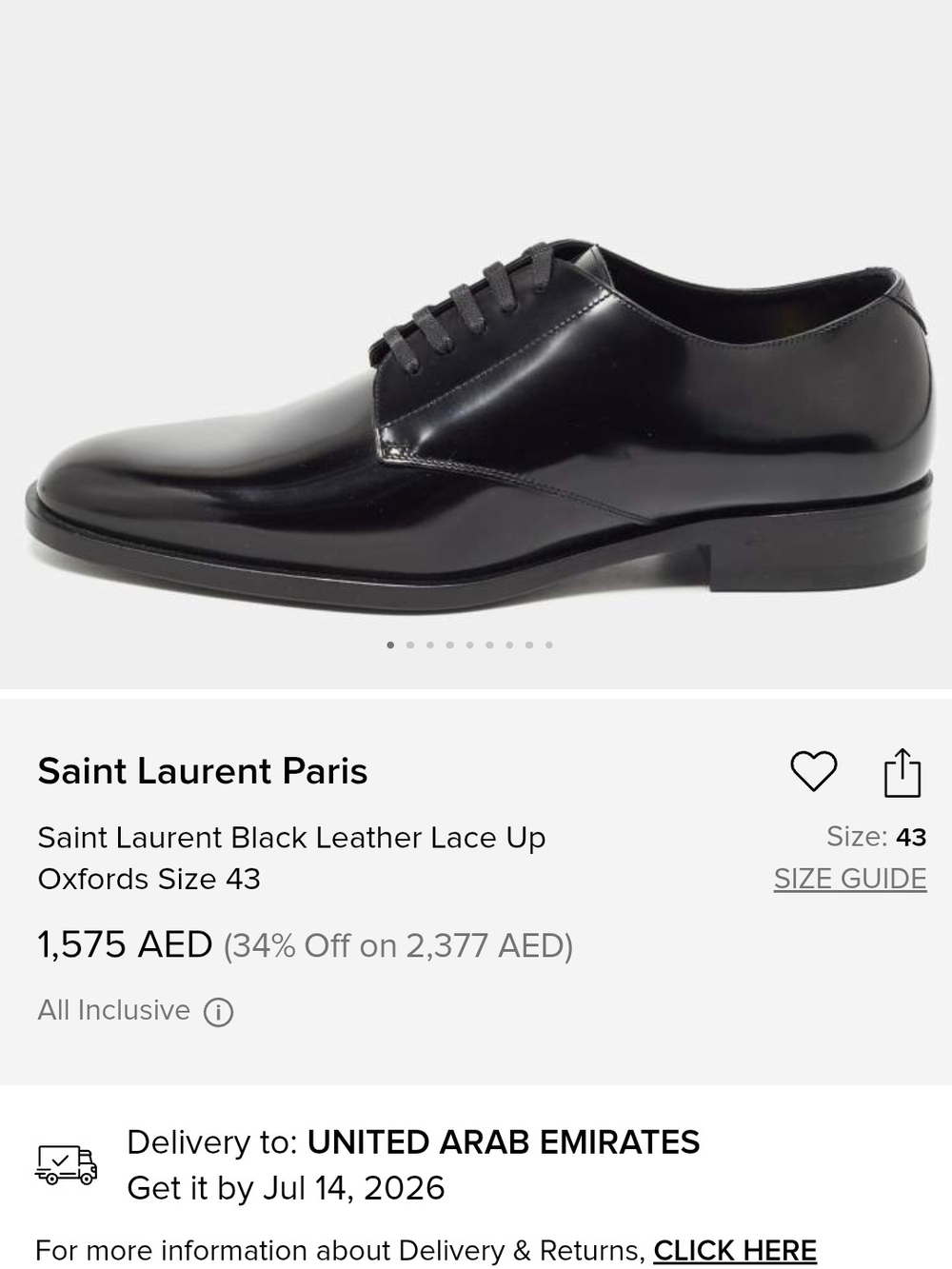 Saint Laurent Black Leather Lace-Up Oxfords